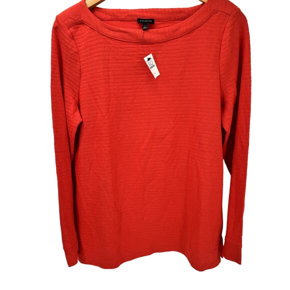 Talbots Blouse Womens Large Long Sleeve Wide Neck Pullover Bright Red Shirt NEW - Picture 1 of 6